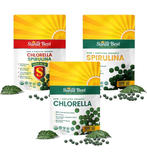 [BRSRAZLYA4ARQFL3] Sunlit Best Ultimate Chlorella & Spirulina Bundle | Super Greens Supplements for Immune Support, Gut Health, Mood & Energy
