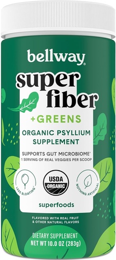 [BRSRM2Y3OACAKADH] Bellway Super Fiber + Greens Powder, Sugar-Free Psyllium Husk Fiber Supplement Powder with Super Greens (30 Servings)