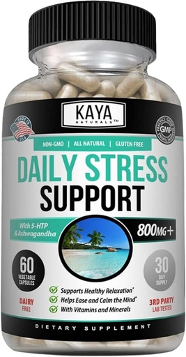 [BRSW2EAYPJYRAH3J] Kaya Naturals - Natural Herbal Stress Supplement Witamina Relax and Calm The Mind - Boost Mood - Happy Pills - Stress Relief Supplement - Suplement witaminy - 60 Kapsułki