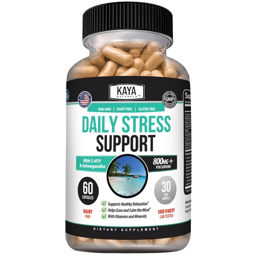 [BRSW2EAYPJYRAH3J] Kaya Naturals - Natural Herbal Stress Support Vitamin Supplement to Relax and Calm the Mind - Boost Mood - Happy Pills - Stress Relief Support - Vitamin Supplement - 60 Capsules
