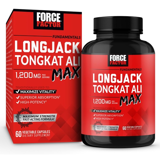 [BRSRMBQPDECQ42DH] Force Factor Longjack Tongkat Ali Max for Men, Male Stamina and Vitality Supplement Made with Tongkat Ali Extract and Key Natural Ingredients for Superior Absorption, 1200mg, 60 Capsules