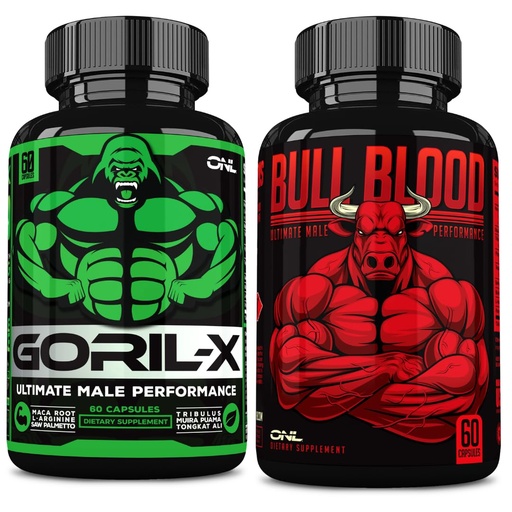 [BRSRAZD6AABWCDLH] ONL Men's Testosterone Booster Bundle - GORIL-X & Bull Blood | Enhance Strength, Stamina & Energy | with Horny Goat Weed, Maca, Tongkat Ali, Tribulus - 120 Capsules