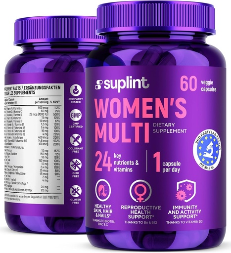 [BRSRAAQYB4FBM3AY] Multivitamin Supplement for Women | Complete Complex with Vitamin A, C, D, E, B12, Zinc & More | Hair, Skin & Nail Beauty Vitamins | Reproductive, Activity & Immune Support Supplement | 60 Capsules