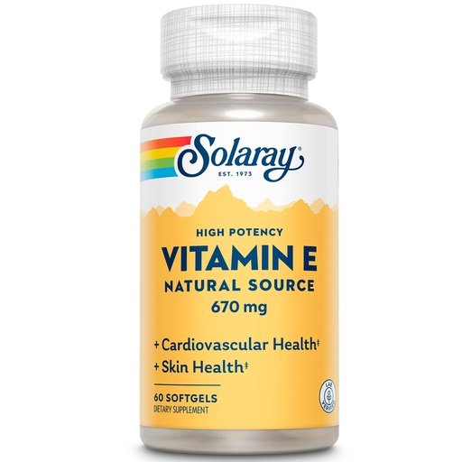 [BRSWIYD6AIFRMEQZ] SOLARAY Vitamin E 1000 IU Softgel Capsules, 670 mg - d Alpha Tocopherol Vitamin E Supplements - Skin Health, Heart Function and Antioxidant Support - 60-Day Guarantee - 60 Servings, 60 Softgels