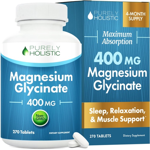 [BRSWGCANOQNWAC3L] Magnesium Glycinate 400mg | 4+ Month Supply | Sleep, Relaxation & Muscle Support | High Absorption Chelated Magnesium Supplement for Women & Men | Gentle on Digestion | Vegan | 270 Tablets