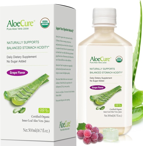 [BRSWIY3QCAHQMH3G] AloeCure USDAAAAA Aloe Vera Juice Grape Flavor, thực hiện trong vòng 12 giờ của lễ Mùa vụ - Aloe Vera dày đặc & Immunune Health, giúp duy trì sự cân bằng về dung dịch Stemach, 16.7oz Chai