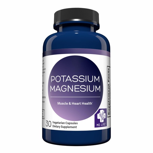 [BRSWYEIQOV4AA334] MD. Life Potassium Magnesium Supplement - 30 Capsules - High Absorption Magnesium Complex - Potassium Supplement to Support Vascular Health & Leg Cramp