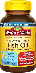 [BRSWIZYNOMGQOFDC] Nature Made Burp-Less Ultra Omega-3 from Fish Oil 1400 mg, Dietary Supplement for Healthy Heart Support, 45 Softgels, 45 Day Supply