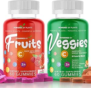 [BRSRMCA6BAJR4E3P] Fruit and Veggie Gummies for Adults - Natural Superfood with Vitamins, Minerals, & Antioxidants - Fruit and Veggies Supplement - Powered by Plants, Pack of 2, 60 Gummies Each, 30-Day Supply