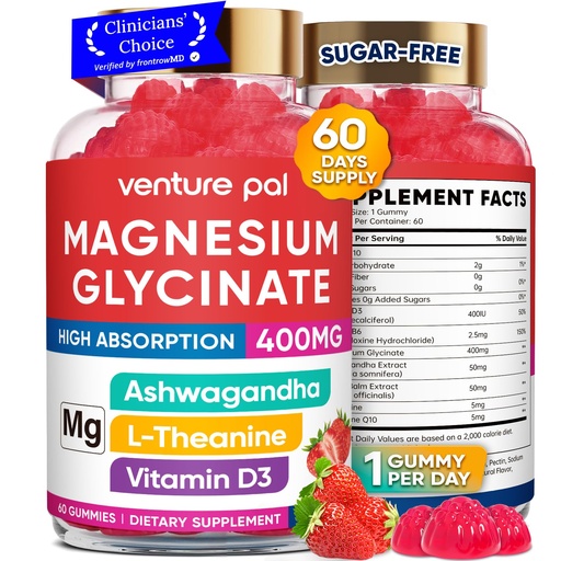 [BRSRAEIOAF4B4C3A] 60 Day Supply Magnesium Glycinate 400mg Gummies with Ashwagandha, L-Theanine, CoQ10, Vitamin D3 & B6, Sugar Free Magnesium Gummies for Adults & Kids, Stress Relief, Sleep & Calm, Vegan, Gluten Free