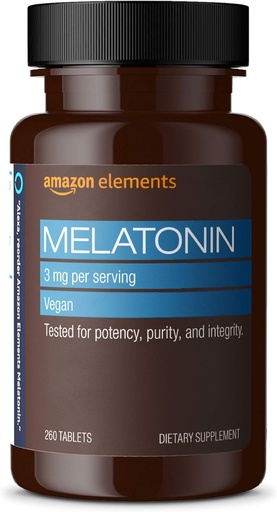 [BRSWGZQCCQCQKHLZ]   Elements Melatonin 3mg, Helps with occasional sleeplessness, Vegan, Unflavored, 260 Tablets, 8 month supply (Packaging may vary)