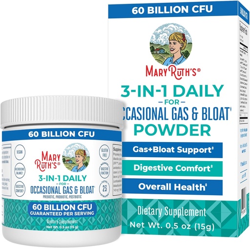 [BRSRMBICA4IAI3Q3] MaryRuth Organics 3-in-1 Gas & Bloat Probiotics | Probiotics for Normal Digestive Function | Probiotics for Women & Men | Prebiotics & Postbiotics | 60 Billion CFU | Shelf Stable | 0.5 oz