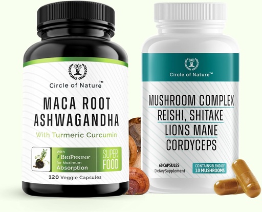[BRSRA2T2BYFQKCA4] Maca Root Ashwagandha & Mushroom Suppliment Contains Lions Mane, Cordyceps, Reshi, Shitake