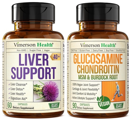 [BRSRAHQ6DIHG2EL2] Vimerson Health Liver Cleanse Detox & Repair Milk Thistle Supplement & Vegan Glucosamine Chondroitin MSM Joint Support Supplement