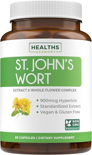 [BRSROAYBBB4A22TA] St John's Wort Capsules - Powerful & Potent Saint John's Wort Extract & Whole Herb Complex Standardized to 900mcg Hypericin for Balancing Daily Mood Support - Vegan Non-GMO & Lab Verified (60 Caps)