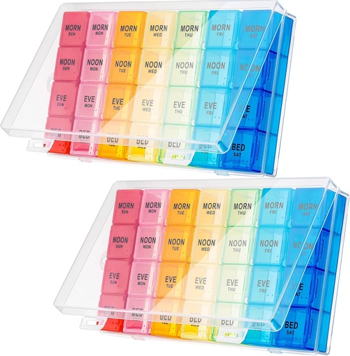[BRSROZAPOAHWGHTP] Dandat 2 Pack XL Large Weekly Pill Organizer 4 Times a Day Monthly Pill Organizer Large Medicine Organizer 28 Day Pill Box Organizer Weekly 7 Day Pill Dispenser 4 Times a Day