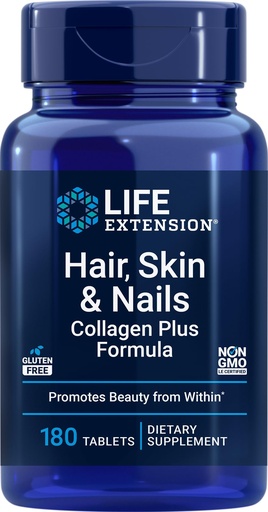 [BRSROALRPIIWKCQV] Life Extension Hair, Skin & Nails Collagen Plus Formula, 180 Tablets