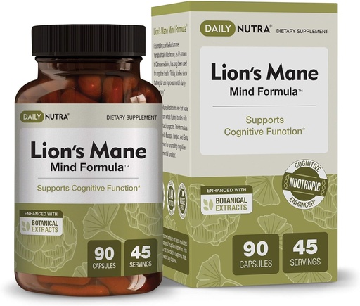 [BRSWGCQFAUJRQET7] DailyNutra Lion’s Mane Mind Formula - Nootropic Supplement for Cognitive Brain Health | Organic Mushroom Extract with Bacopa, Gingko, and Gota Kola (90 Capsules)