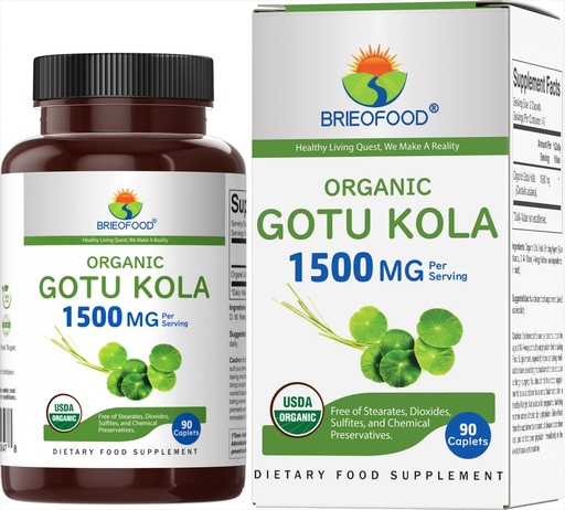[BRSRMZDQBUDW2E3U] Brieofood Organic Gotu Kola 1500mg, 45 Servings, Vegetarian, Gluten Free, 90 Vegetarian Tablets