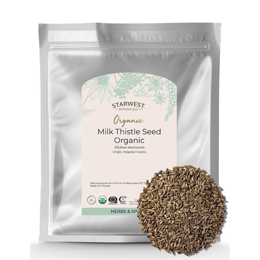 [BRSWIYYIOIOQE3DE] Starwest Botanicals Organic Milk Thistle Seed Whole - Loose Leaf Milk Thistle for Tea & Cooking, Mix in Juice, Add to Smoothies, Oatmeal, & Yogurt, Certified Kosher, Non-GMO - Bulk 1 lb Bag