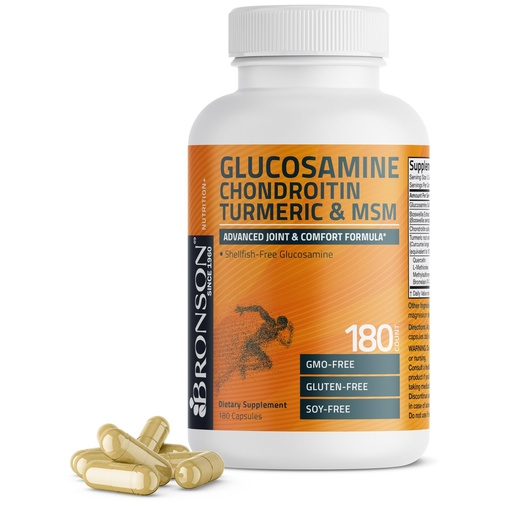 [BRSRMBI2A4IBQAY7] Bronson Glucosamine Chondroitin Turmeric & MSM Advanced Joint & Cartilage Formula, Supports Healthy Joints, Mobility & Cartilage - Non-GMO, 180 Capsules