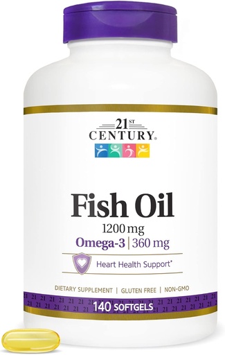 [BRSWIZQCOB7GEALA] 21st Century Fish Oil 1200 mg Softgels, 140 Tel.