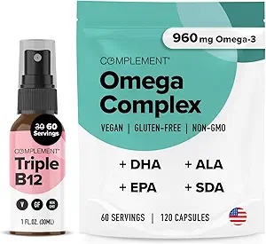 [BRSRMFIEBUNWKHLP] Complement Omega Complex & Triple B12 Spray Bundle – Complete Vegan Omega-3 and B12 Supplementation for Enhanced Energy and Wellness