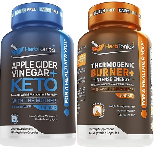 [BRSWYAQKOQBWCELJ] Herbtonics Apple Cider Vinegar + Keto BHB Formula - Digestion & Detox Support, Appetite Control Supplement.