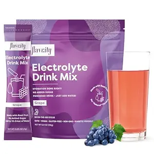 [BRSROZYQCIGWEELG] FlavCity Grape Electrolytes Drink Mix, 28 On-The-Go Stick Packs - Healthy Electrolytes Powder Packets Made with Real Fruit - Keto Powdered Drink with No Added Sugar, Gluten-Free