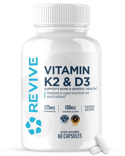 [BRSRMBT4O55BYYIY] REVIVE MD Vitamin D3 & K2 Supplement for Women & Men - Physician Formulated K2 & D3 Vitamin Supplement Supports Bone Health & Muscle Strength - Immune & Cardiovascular Support (60 Servings)