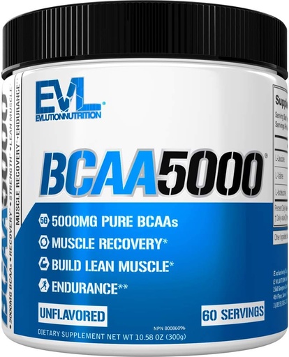 [BRSWKZDQBABQ42AZ] Evlution EVL BCAAs Amino Acids Powder - BCAA Powder Post Workout Recovery Drink and Stim Free Pre Workout Energy Drink Powder - 5g Branched Chain Amino Acids Supplement for Men - Unflavored Powder