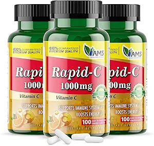 [BRSRMFQZBUFQMHIY] America Medic & Science Rapid-C 1000mg Vitamin C Supplement (3 Pack of 100 Tablets) Energy Booster, Daily Immune System Support, Antioxidant | Vegan, Non-GMO Coated Ascorbic Acid for Adult Men & Women