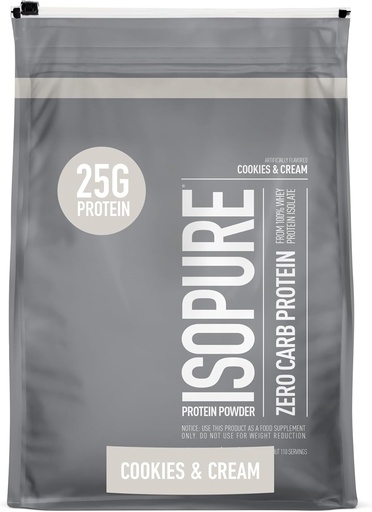 [BRSRMHT6OF4A42AU] Isopure Zero Carb 100% Pure Whey Isolate Protein Powder, Lactose Free, Gluten Free, med vitaminer, Cookies & Cream, 25g Protein Per Servering, 7,5 Lbs, 110 Servere (Packaging May Vary)