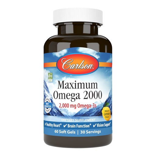 [BRSWECQ5OIFGKA3K] Carlson - Maximum Omega 2000, 2000 mg Omega-3 Fatty Acids Including EPA and DHA, Wild-Caught, Norwegian Fish Oil Supplement, Sustainably Sourced Fish Oil Capsules, Lemon, 60 Softgels