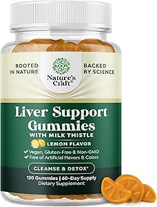 [BRSRAYAFA5YQI2Q3] Natures Craft Cleansing Herbal Liver Detox Gummies Liver Support Milk Thistle Gummies with Artichoke Extract Turmeric Curcumin and L-Carnitine - Vegan and Non-GMO - Sweet Lemon (60 Servings)