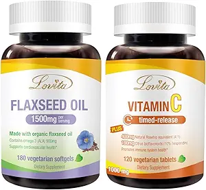 [BRSROH34CIBAG333] Lovita Flaxseed Oil & Vitamin C Nutrients Bundle. Dietary Supplement Supports Better Nutrition & Overall Well-Being