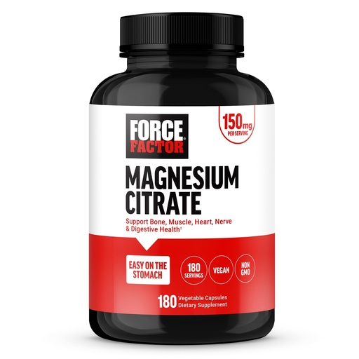[BRSROCQTOUIQ2E3X] Force Factor Magnesium Citrate, Magnesium Supplement for Women and Men to Support Bone, Muscle, Nerve, Digestion, and Heart Health, Easy on the Stomach, Vegan, 6-Month Supply, 180 Capsules