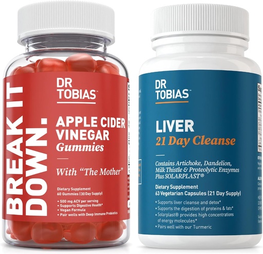 [BRSRAFANOIHWCFD6] Tobias Liver博士 21 Day Cleanse and Apple Cider Vinegar Gummys - 支持消化健康与Liver Detox, Vegan, Non-GMO (英语).