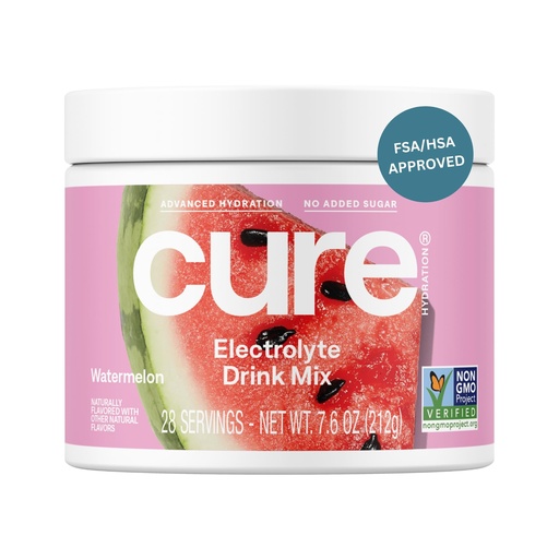 [BRSRMAA3BYIAMFDV] Cure Hydration - Electrolyte Drink Powder Watermelon 28 Servings | Plant-Based Dehydration Relief Mix Made with Coconut Water, No Added Sugar, Vegan, Non-GMO, Gluten Free, FSA-HSA Eligible
