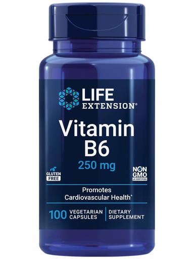 [BRSWIYQ7BIORK3TM] Life Extension Vitamin B6, 250 mg, high Potency, Cardiovascular Health, neurological Health, Eye Health, Healthy Kidney Function, Gluten-Free, Non-GMO, Vegetarian, 100 Capsules