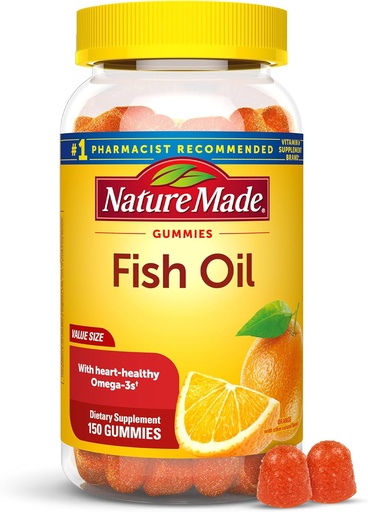 [BRSWKYQ3CAFWOCLM] Nature Made Fish Oil Omega 3 Gummies, Omega 3 Fish Oil Supplements, Healthy Heart Support, 150 Gummies, 75 Day Supply