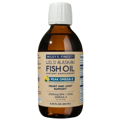 [BRSWIHA5OYJROAD2] Wiley's Finest Wild Alaskan Fish Oil Peak Omega-3 Liquid Supplement - 2300mg EPA and DHA Omega-3s - Lemon Flavor - 8.45 Oz (50 Servings)
