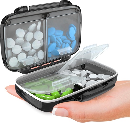 [BRSRO2QDPMBQOF36] BEXEEN Small Pill Box for Purse Mini Pill Case - Medicine Pill Organizer Travel - Portable Pill Container Compact Pill Holder Moisture Proof Pocket Vitamin Organizer 4 Compartment Medication Kit