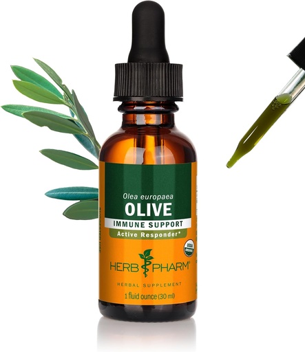 [BRSWIYYMOMIWMHDK] Herb Pharm certificado Olive Leaf extrato líquido orgânico para o suporte do sistema imunológico - 1 onça