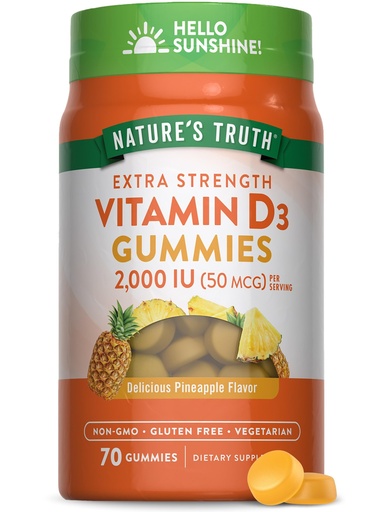 [BRSWYAQ6OZ6GAH3X] Nature's Truth Vitamin D3 Gummies | 2000 IU | 70 Count | Pineapple Flavor | Vegetarian, Non-GMO and Gluten Free Supplement