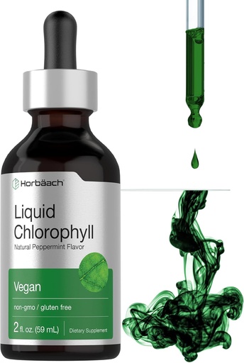 [BRSW2EALCMMRUC3J] Horbäach Liquid Chlorophyll Drops | 2 oz | Vegan, icke-GMO och Gluten Free Formel | Naturlig Peppermint smak