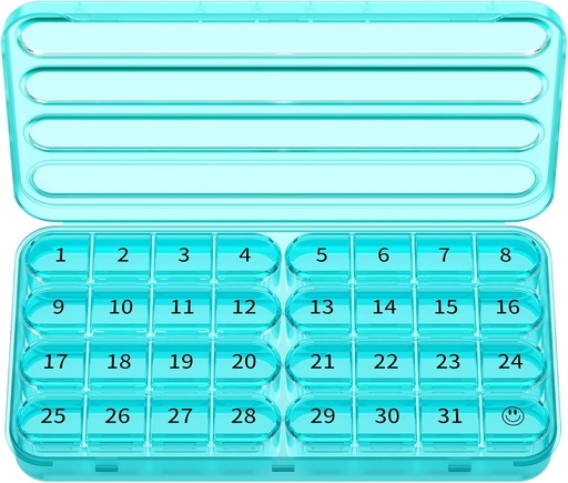 [BRSROBQQOABRM3A3] Zoksi Monthly Pill Organizer 1 Times a Day, 30 Day Pill Box Organizer,One Month Pill Case for Travel, 31 Day Daily Medcine Container for Vitamins, Supplement & Medication(Cyan)