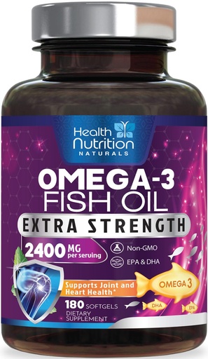 [BRSW2EANBF7AYEIV] Omega 3 Fish Oil Supplements - 2400mg Fish Oil Per Serving - Triple Strength Omega-3 with EPA & DHA Fatty Acids - Natural Heart, Brain & Immune Support - Wild Caught, Bottled in USA - 180 Softgels