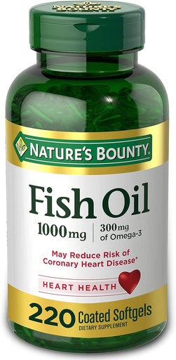 [BRSWGZQHPIMQ22D4] Naturens Bounty Fish Oil 1000 mg Belagda Softgels, 220 greve