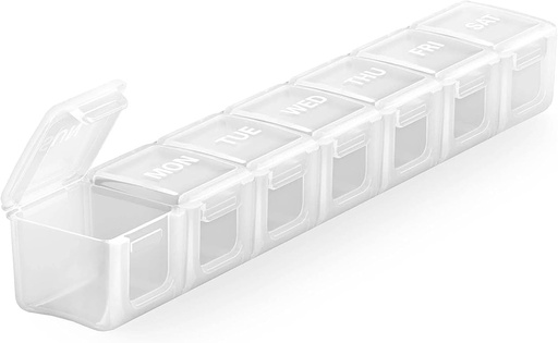 [BRSWYZYRCIIGMALB] Sukuos Extra Large Weekly Pill Organizer, 7 Day Daily Pill Box Case Arthritis Friendly, Silkscreen Printed Medicine Container with Clear Lid for Vitamins, Fish Oils or Supplements (White)